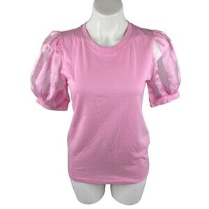 In 2 You Fashion Women Small Pink T Shirt Puff Sheer Sleeve NWT